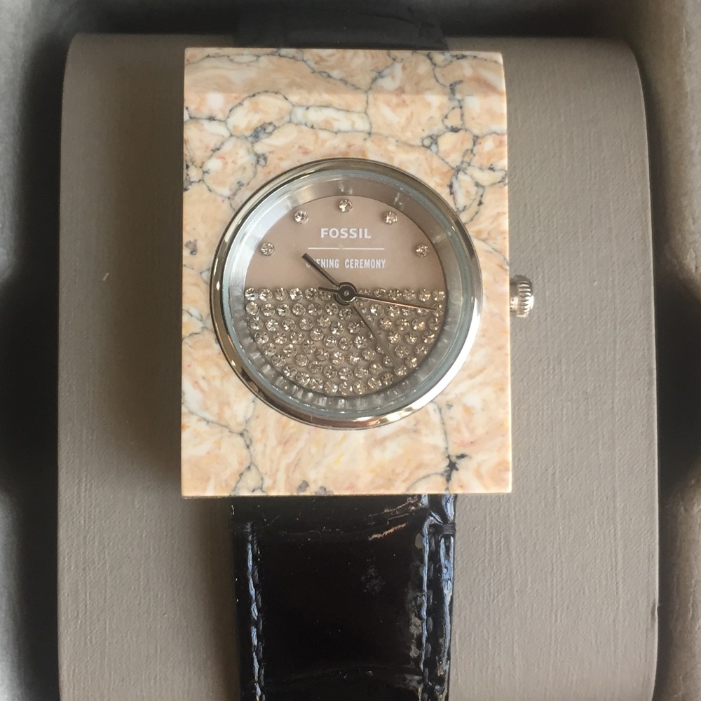 NWT Fossil Opening Ceremony leather/stone Watch